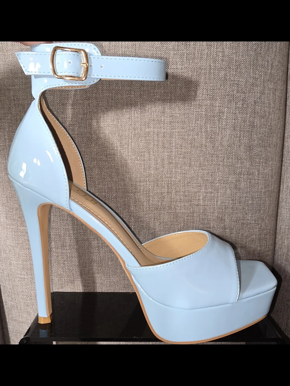 KAYLEEN By Los Angeles Baby Blue Patent Platform Ankle-Strap Heels